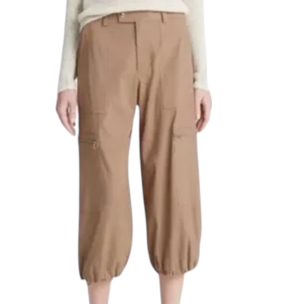 Vince Low-Rise Cropped Parachute Pants Size 2 Shale Linen Blend Utility Designer